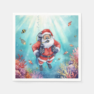 Servilleta De Papel Papá Noel Buceador Navidad Subacuática