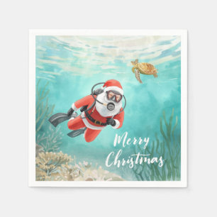 Servilleta De Papel Papá Noel Buceador Navidad Subacuática