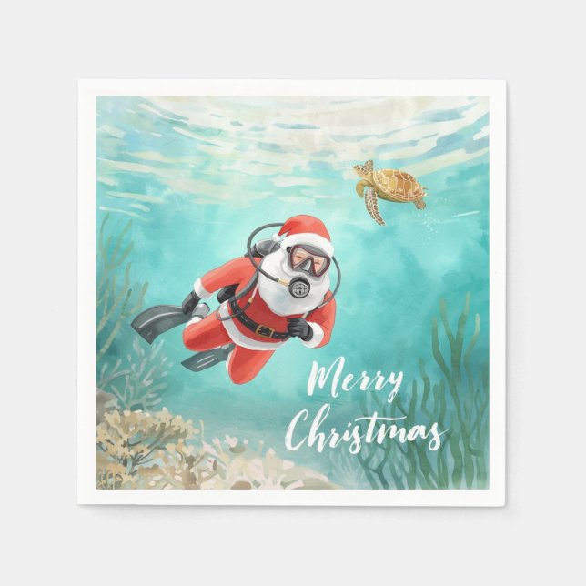 Servilleta De Papel Papá Noel Buceador Navidad Subacuática (Anverso)