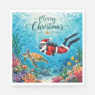 Servilleta De Papel Papá Noel Buceador Navidad Subacuática Fiesta
