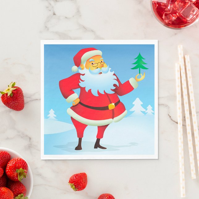Servilleta De Papel Papá Noel caprichoso con un pequeño árbol de Navid (Subido por el creador)