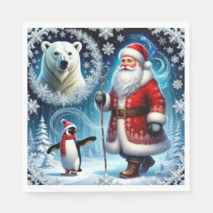 Servilleta De Papel Papá Noel con oso polar y pingüino