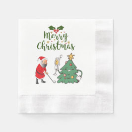 Servilleta De Papel Papá Noel con una pelota de golf Feliz Navidad