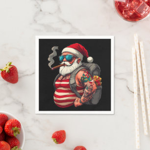 Servilleta De Papel Papá Noel de Navidad con tatuajes rebeldes en la c