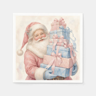 Servilleta De Papel Papá Noel de Navidad de color rosa pastel con rega