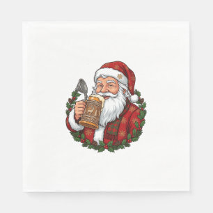 Servilleta De Papel Papá Noel de Navidad sosteniendo un vaso de cervez