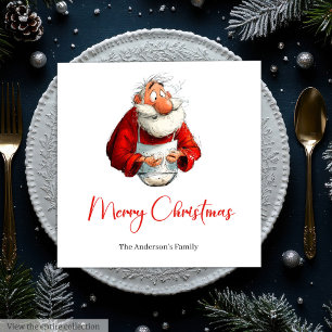 Servilleta De Papel Papá Noel divertido cena de Navidad acuarela