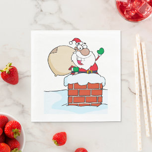 Servilleta De Papel Papá Noel Divertido en Chimenea