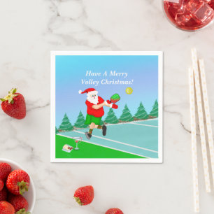 Servilleta De Papel Papá Noel Divertido Jugando Pickleball Alegre Vole