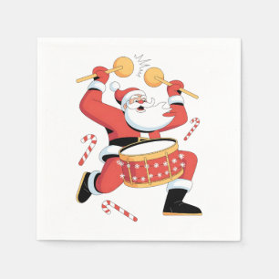 Servilleta De Papel Papá Noel divertido tocando la batería en Navidad 
