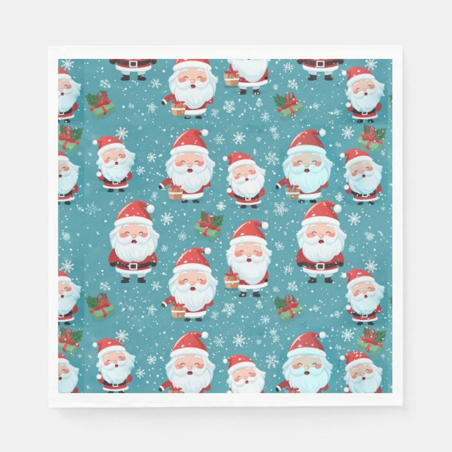 Servilleta De Papel Papá Noel en copos de nieve (Anverso)
