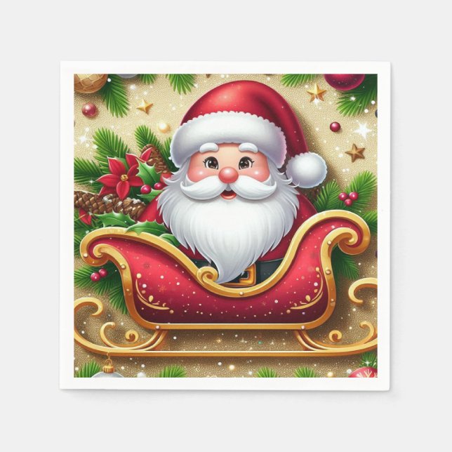 Servilleta De Papel Papá Noel en Sleigh (Anverso)