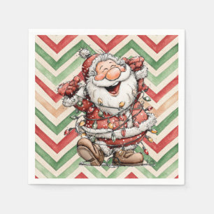 Servilleta De Papel Papá Noel enredado en luces de Navidad