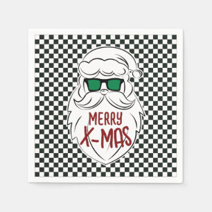 Servilleta De Papel Papá Noel Navidad Retro Cuadrada Blanco y Negro