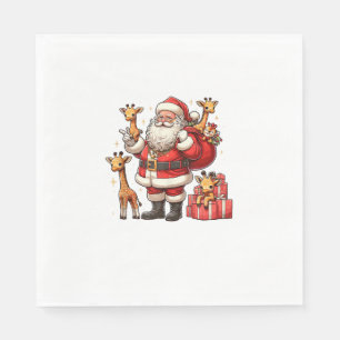 Servilleta De Papel Papá Noel norteamericano sostiene jirafa en Navida