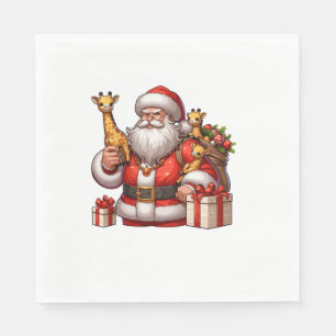 Servilleta De Papel Papá Noel norteamericano sostiene jirafa en Navida