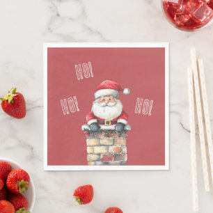 Servilleta De Papel Papá Noel Rojo Chimenea ¡Ja! ¡Ja! ¡Ja! Navidad