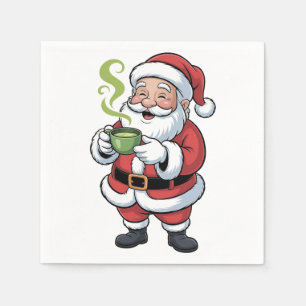 Servilleta De Papel Papá Noel sosteniendo una bebida de Matcha Navidad