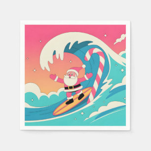 Servilleta De Papel Papá Noel surfando en una ola de caramelo