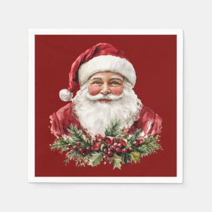 Servilleta De Papel Papá Noel Vintage Rojo Navidad