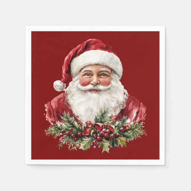 Servilleta De Papel Papá Noel Vintage Rojo Navidad  (Anverso)