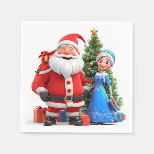 Servilleta De Papel Papá Noel y la Doncella de Nieve celebrando la Nav