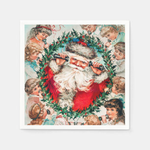 Servilleta De Papel Papá Noel y los niños Feliz Navidad