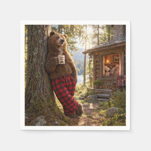 Servilleta De Papel Papa Oso Relaxándose en el Bosque con Café