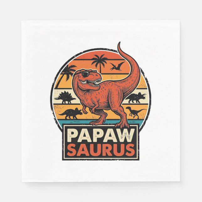 Servilleta De Papel Papawsaurus Diseño Vectorial Retro Dinosaurio Atar (Anverso)