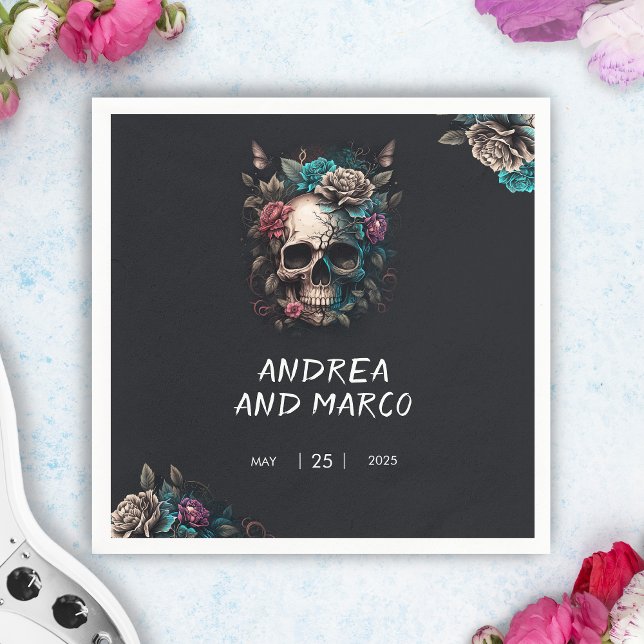 Servilleta De Papel Papel (Skull Tattoo Rock and Roll Gothic Wedding Cocktail Napkin)