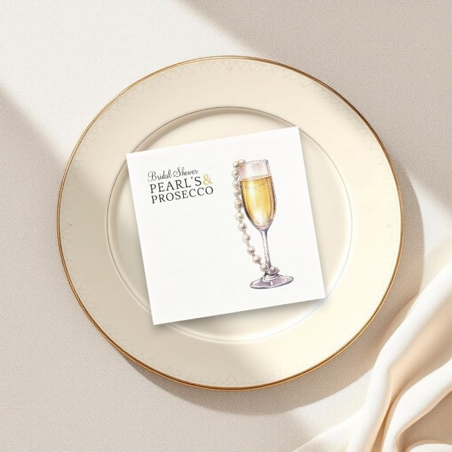 Servilleta De Papel Papel (beautiful minimalist pearls and prosecco  wedding bridal shower party paper napkins )