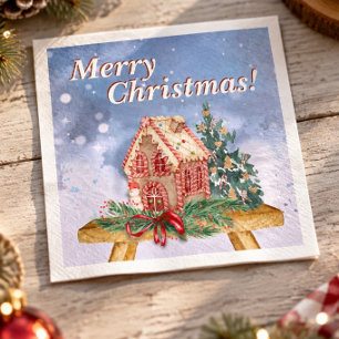 Servilleta De Papel Papel Acuarela Casa de Jengibre de Navidad