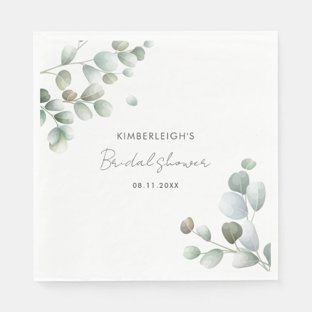 Servilleta De Papel Papel acuarela Eucalyptus Greenery Bridal Shower (Anverso)