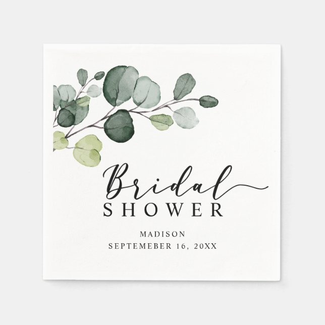 Servilleta De Papel Papel acuarela Eucalyptus Greenery Bridal Shower (Anverso)