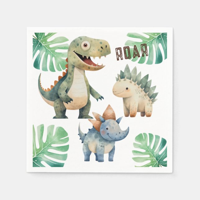 Servilleta De Papel Papel acuático de cumpleaños de dinosaurio (Anverso)