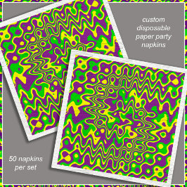 Servilleta De Papel Papel amarillo verde morado [Mardi Gras Op-Art]