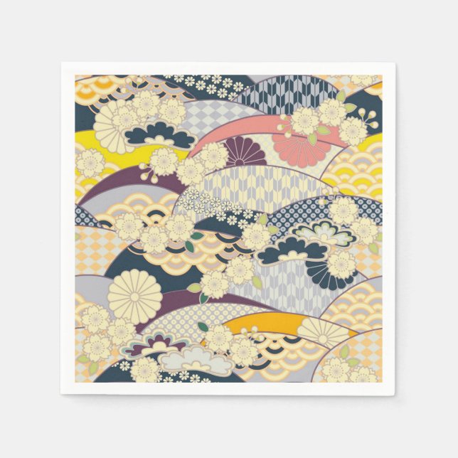 Servilleta De Papel Papel azul de kimono japonés blanco (Anverso)