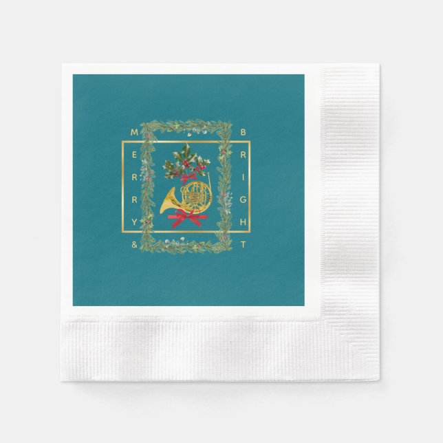 Servilleta De Papel Papel azul turquesa de Navidad de cuerno francés e (Anverso)