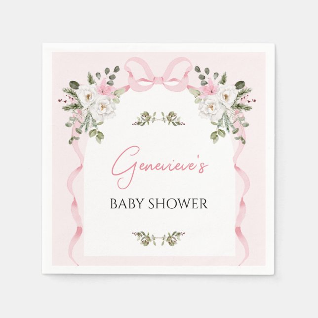 Servilleta De Papel Papel Baby Shower Croquette Pink Bow Arch (Anverso)