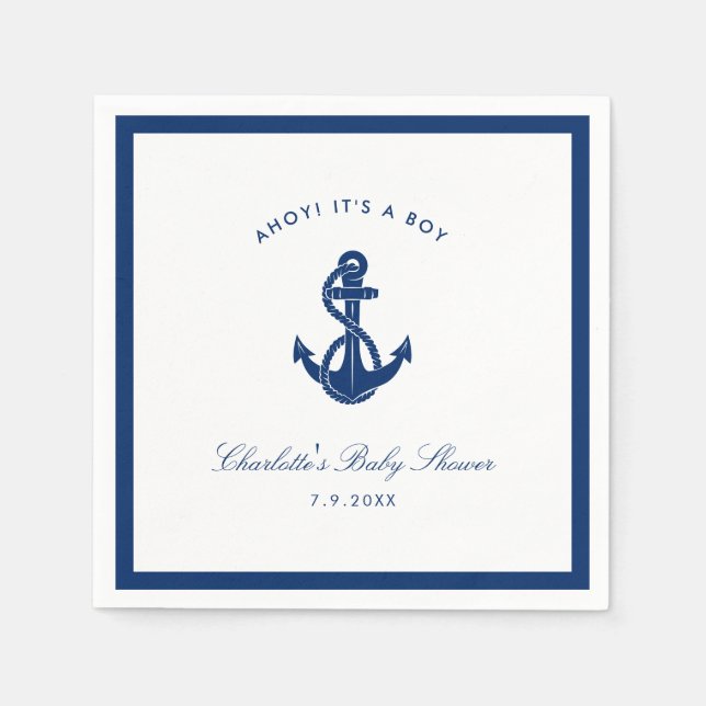 Servilleta De Papel Papel Baby Shower de anclaje azul nautico (Anverso)
