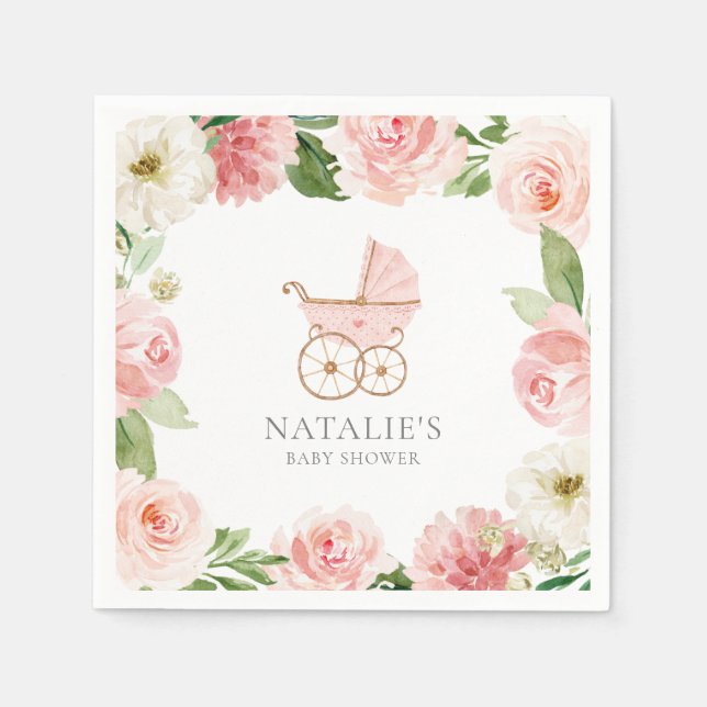 Servilleta De Papel Papel Baby Shower de Chica floral rosa (Anverso)
