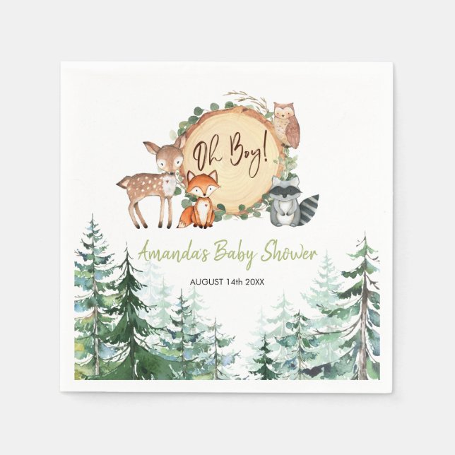 Servilleta De Papel Papel Baby Shower de Woodland Forest (Anverso)