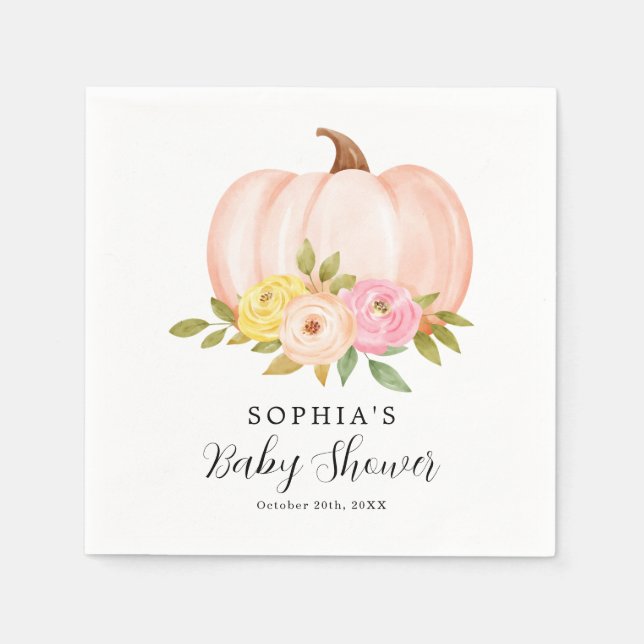 Servilleta De Papel Papel Baby Shower del Chica de calabaza rosa (Anverso)
