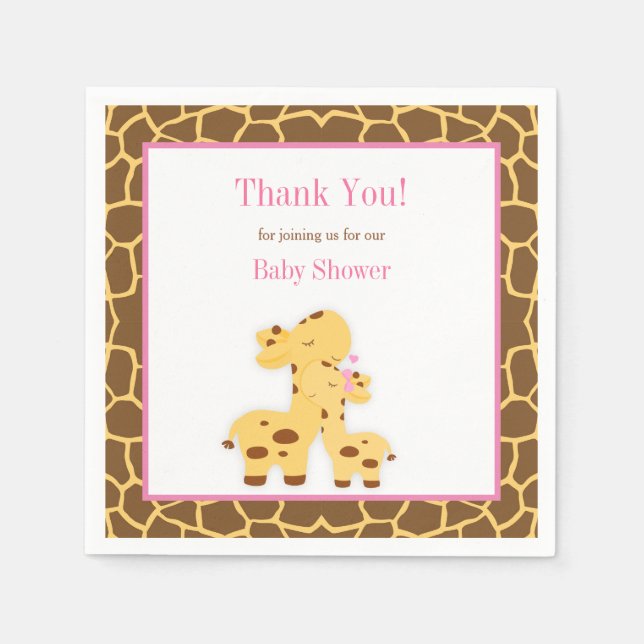 Servilleta De Papel Papel Baby Shower del Chica rosado Giraffe (Anverso)