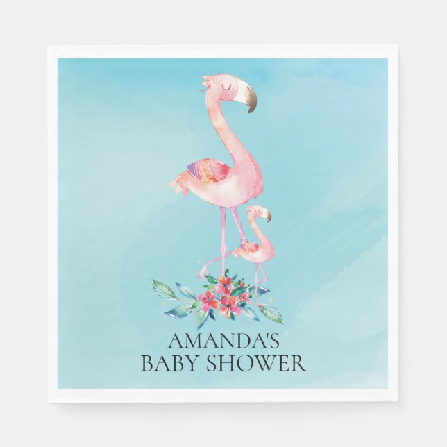 Servilleta De Papel Papel Baby Shower Flamingo Rosado (Anverso)