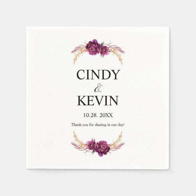 Servilleta De Papel Papel Boda Burgundy Blossom personalizado (Anverso)