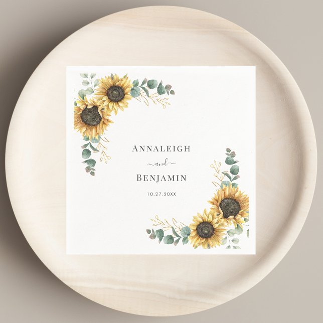 Servilleta De Papel Papel Boda floral de Eucalyptus (Elegant Sunflower Eucalyptus Floral Wedding Paper Napkins)