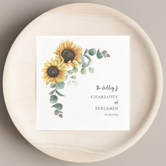 Servilleta De Papel Papel Boda floral de Eucalyptus (Sunflower Eucalyptus Floral Wedding Paper Napkins)