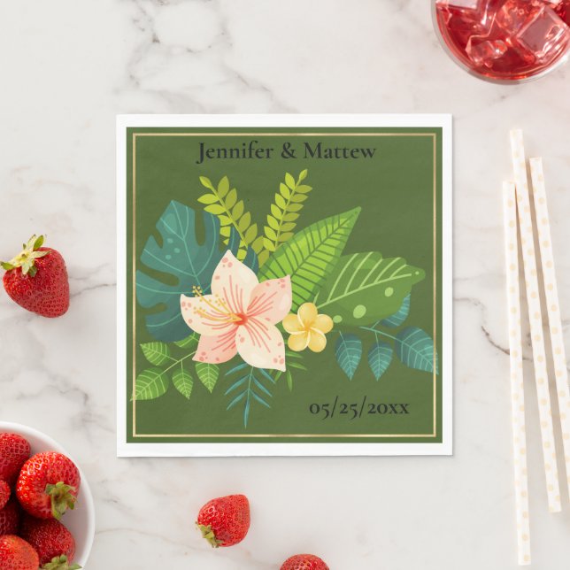 Servilleta De Papel Papel Boda floral de hojas verdes modernas (In situ)