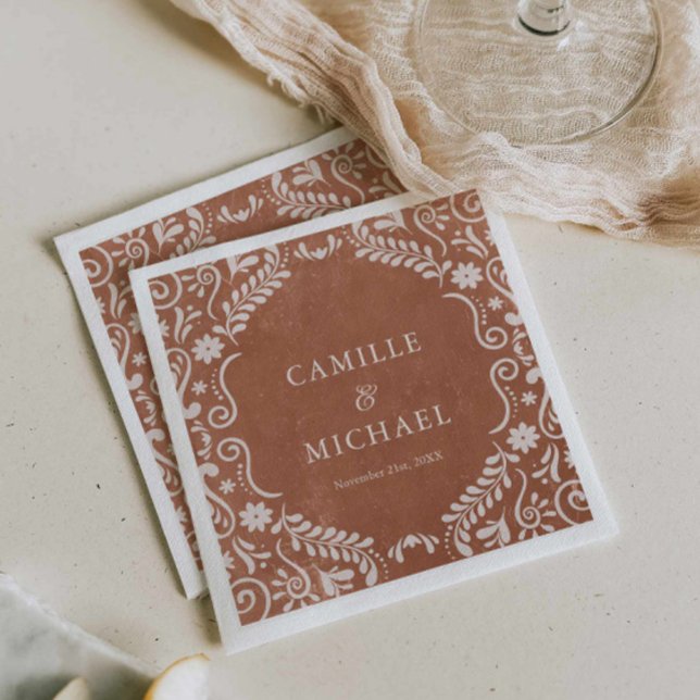 Servilleta De Papel Papel Boda mexicano Papel Picado (Mexican Terracotta Papel Picado Wedding Napkins)